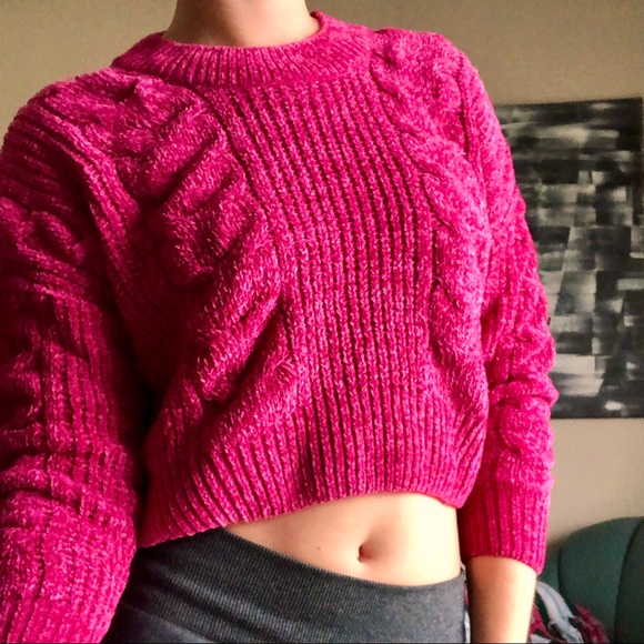 Pink Plush Cropped Sweater by Luv Lane. Super Cozy and Stylish! - Picture 2 of 16
